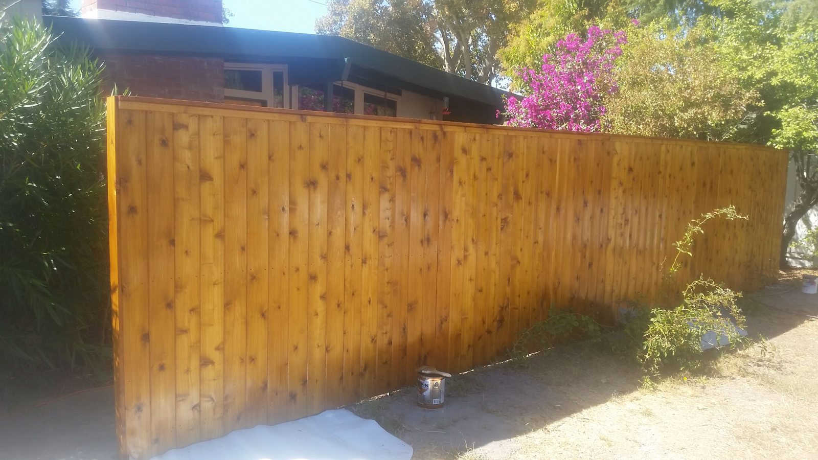 Finished wood privacy fence
